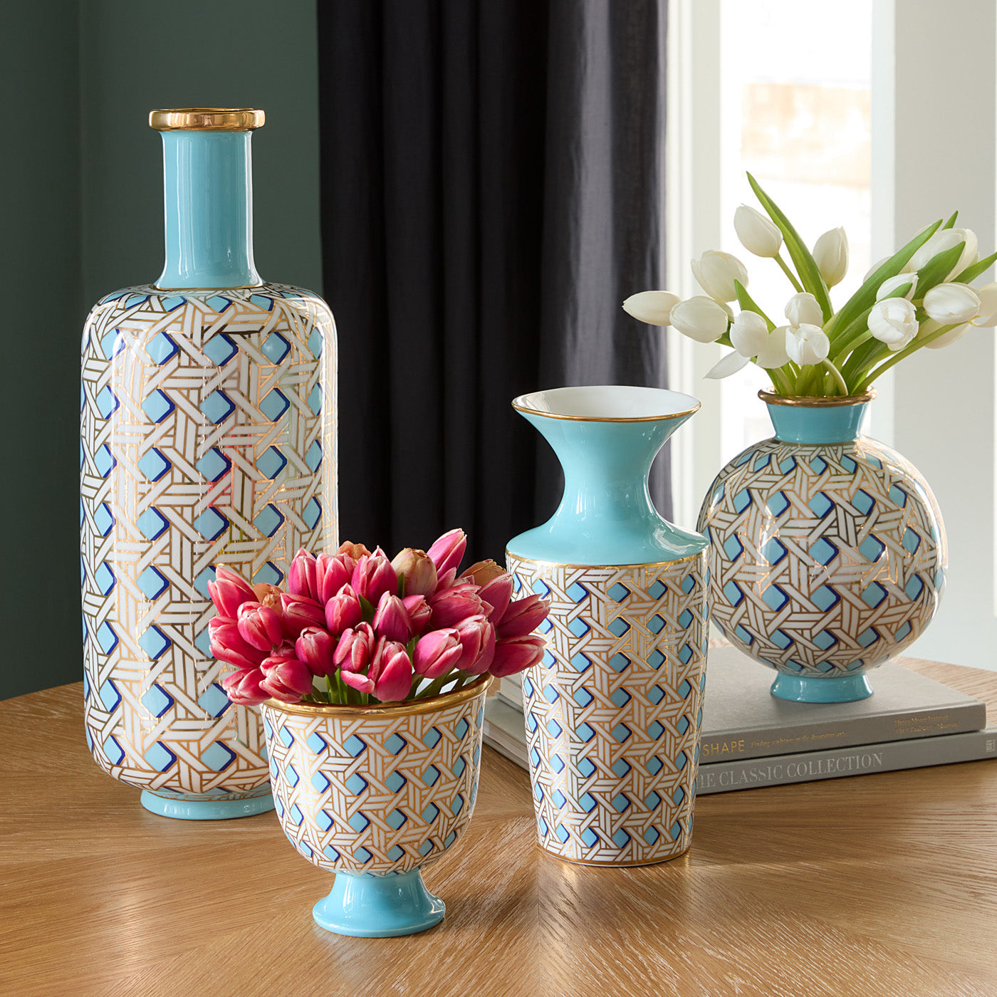 Grand vase bouteille en osier tressé