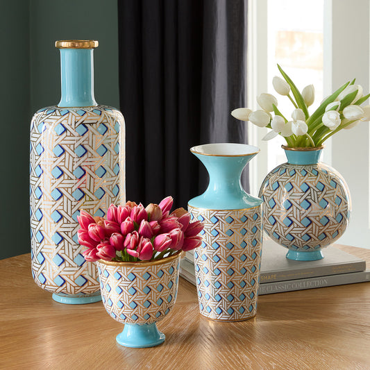 Grand vase bouteille en osier tressé