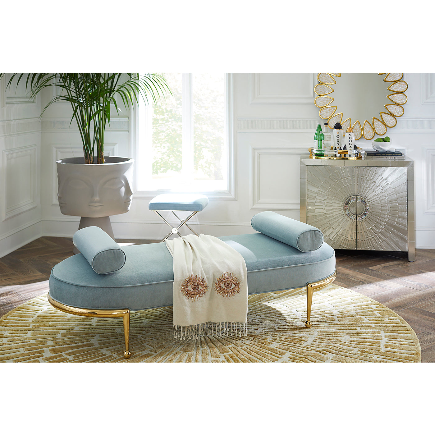 Tapis rond noué à la main Sunburst