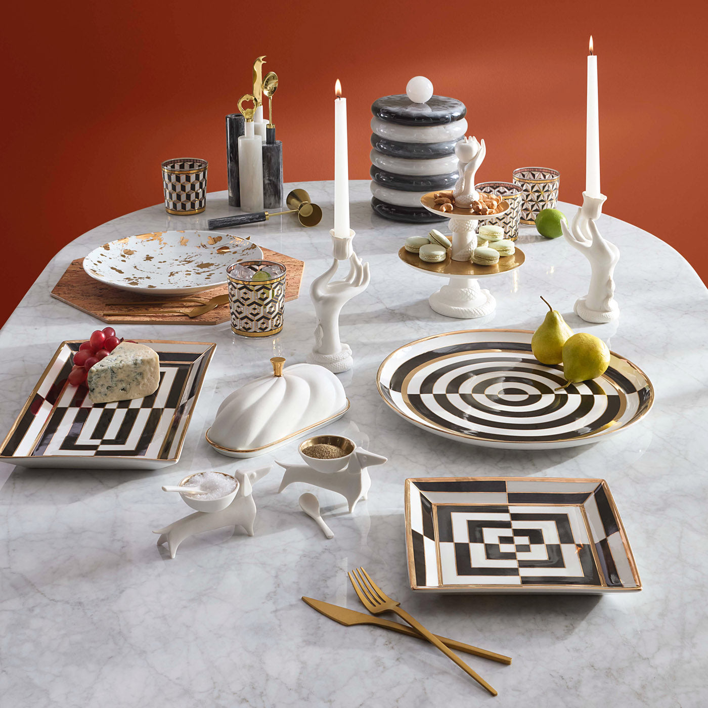 Plateau de service carré Op Art
