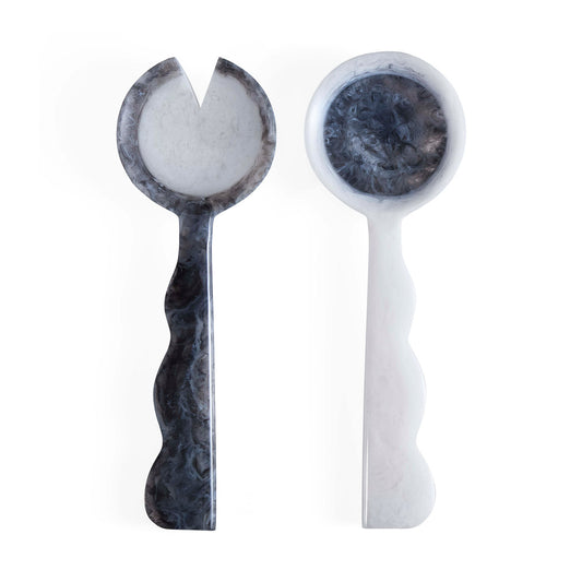 Service à salade Como noir et blanc ondulé